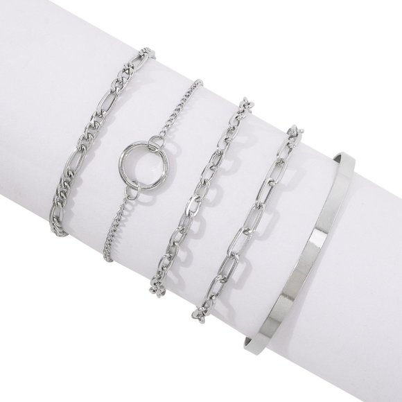 New! 5pcs Beautiful Silver Bracelet Set - Picture 3 of 6